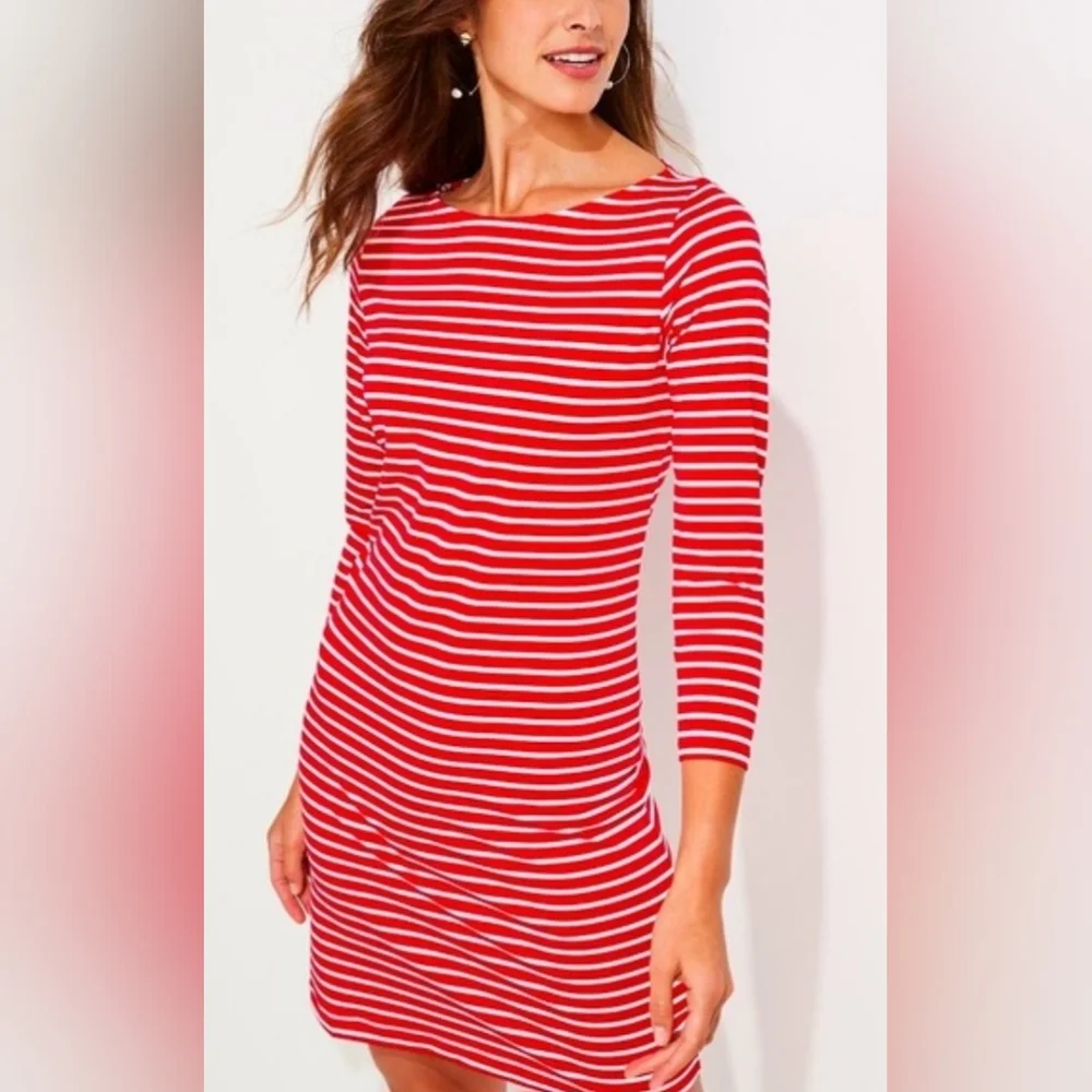 Vineyard Vines Sankaty Boatneck Shift Dress in Red Striped XL - Picture 1 of 7
